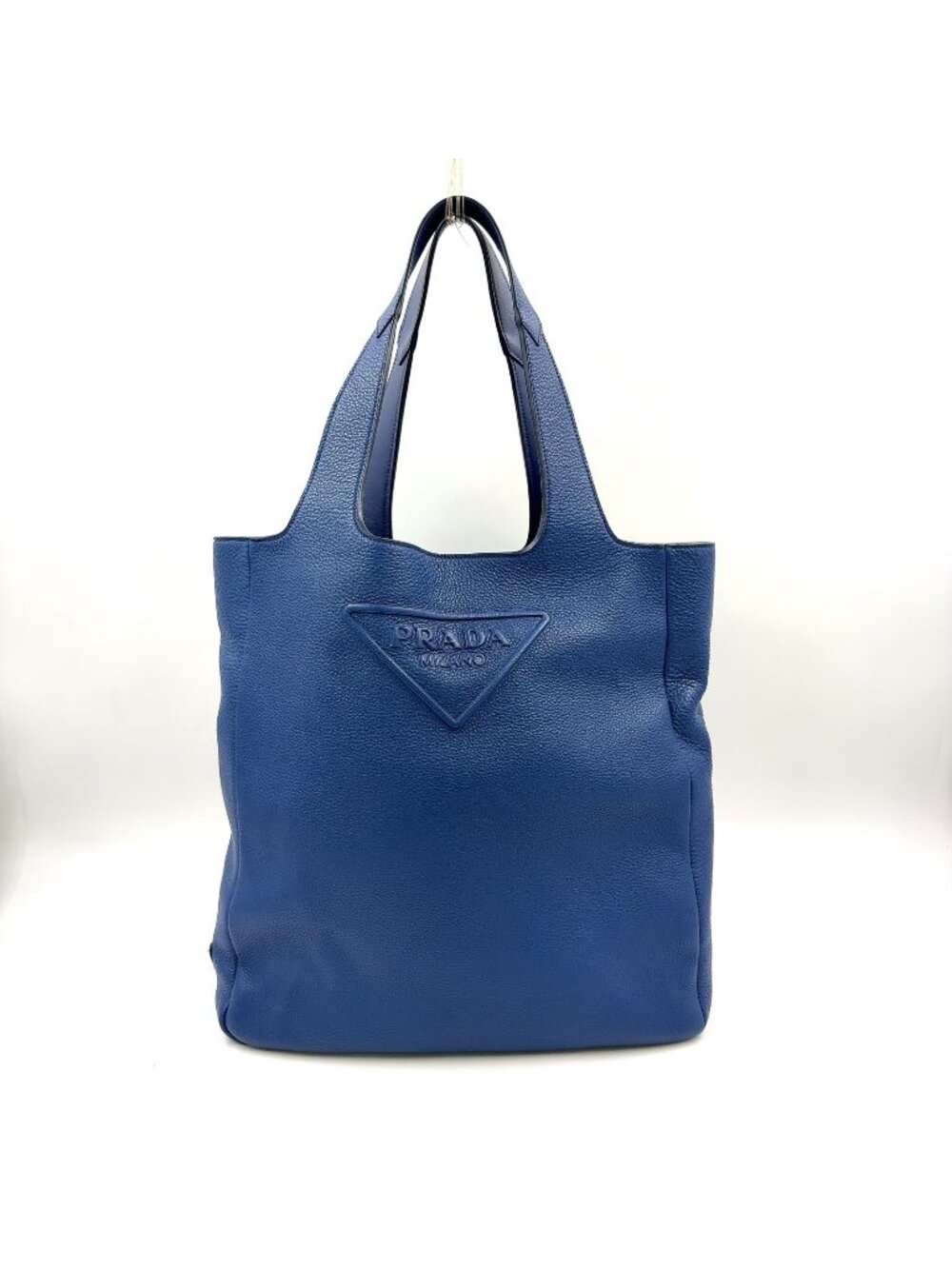 Prada Vitello Daino Enabled Leather Blue Tote Bag Silver